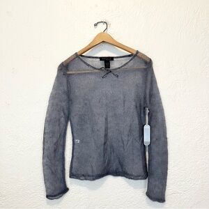 Vintage 90s Y2K Top Sweater Express Knit Sheer Mohair XS Grunge Whimigoth Gray